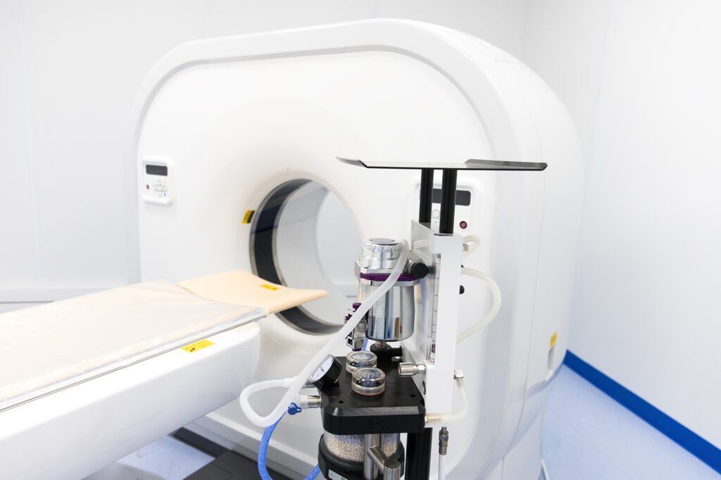 Magnetic Resonance Imaging Machine MRI Scanner in veterinary clinic. View of CT Computed tomography